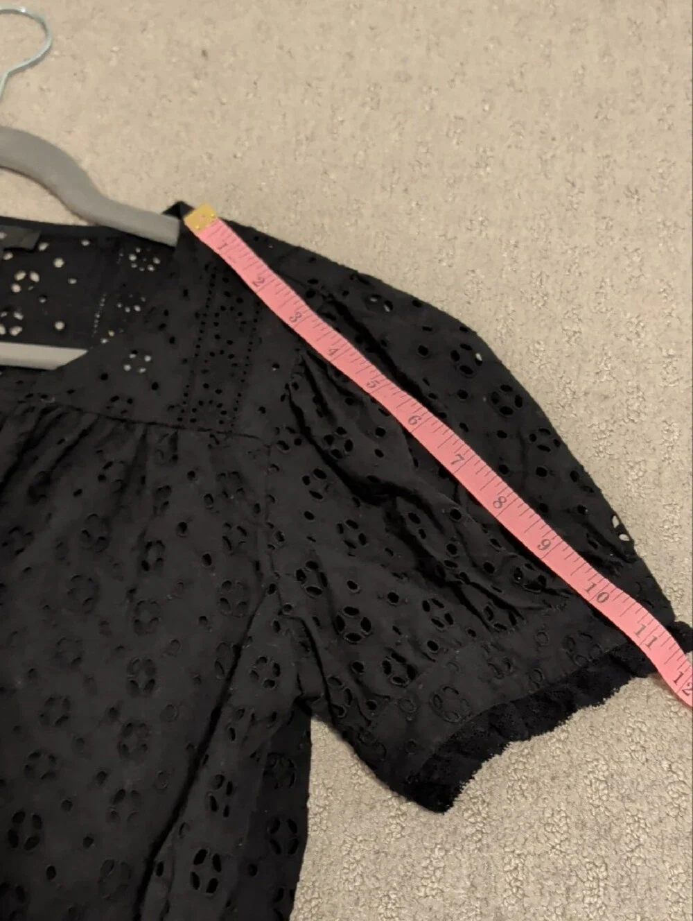 J. Crew Black Eyelet Puff-Sleeve Cropped Blouse